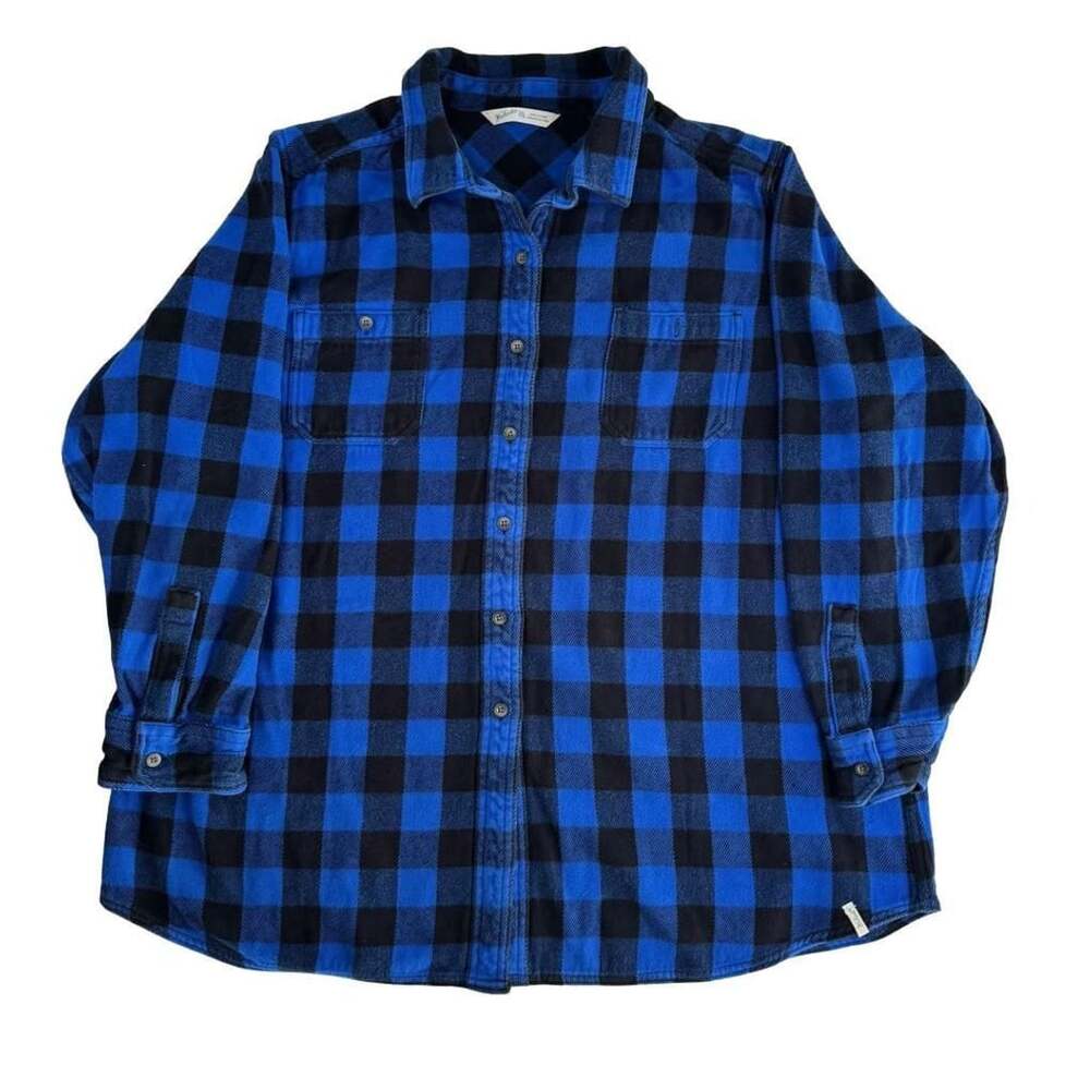 Mens Woolrich Plaid Flannel Shirt Size XXL 2XL Blue Black Button up